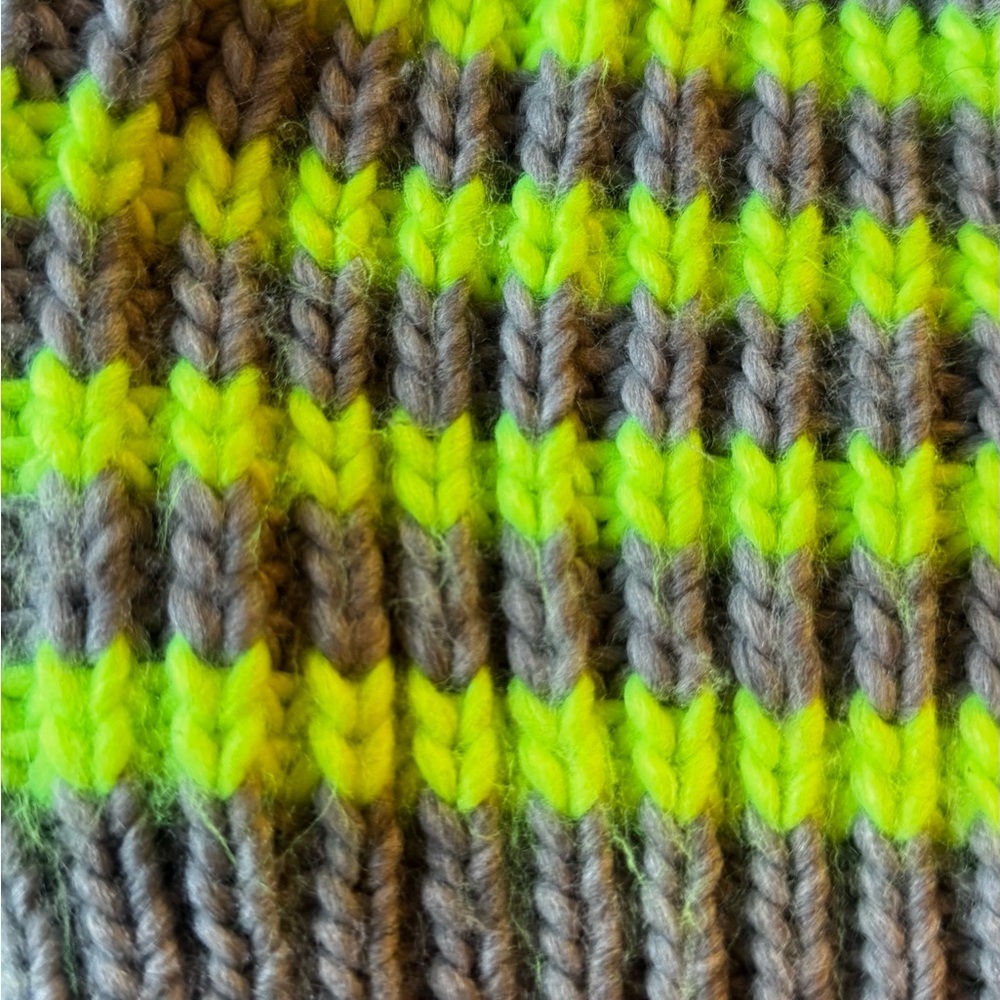 Women's Striped Knit Beanie - Neon Green and Gray - Picture 3 of 3